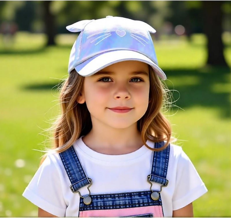 Dot Kids Cat Ear Baseball Cap Girls Cute Kitty Adjustable Snapback Trucker Hat for Summer Sport Travel Hiking 2-15Y - Image 2